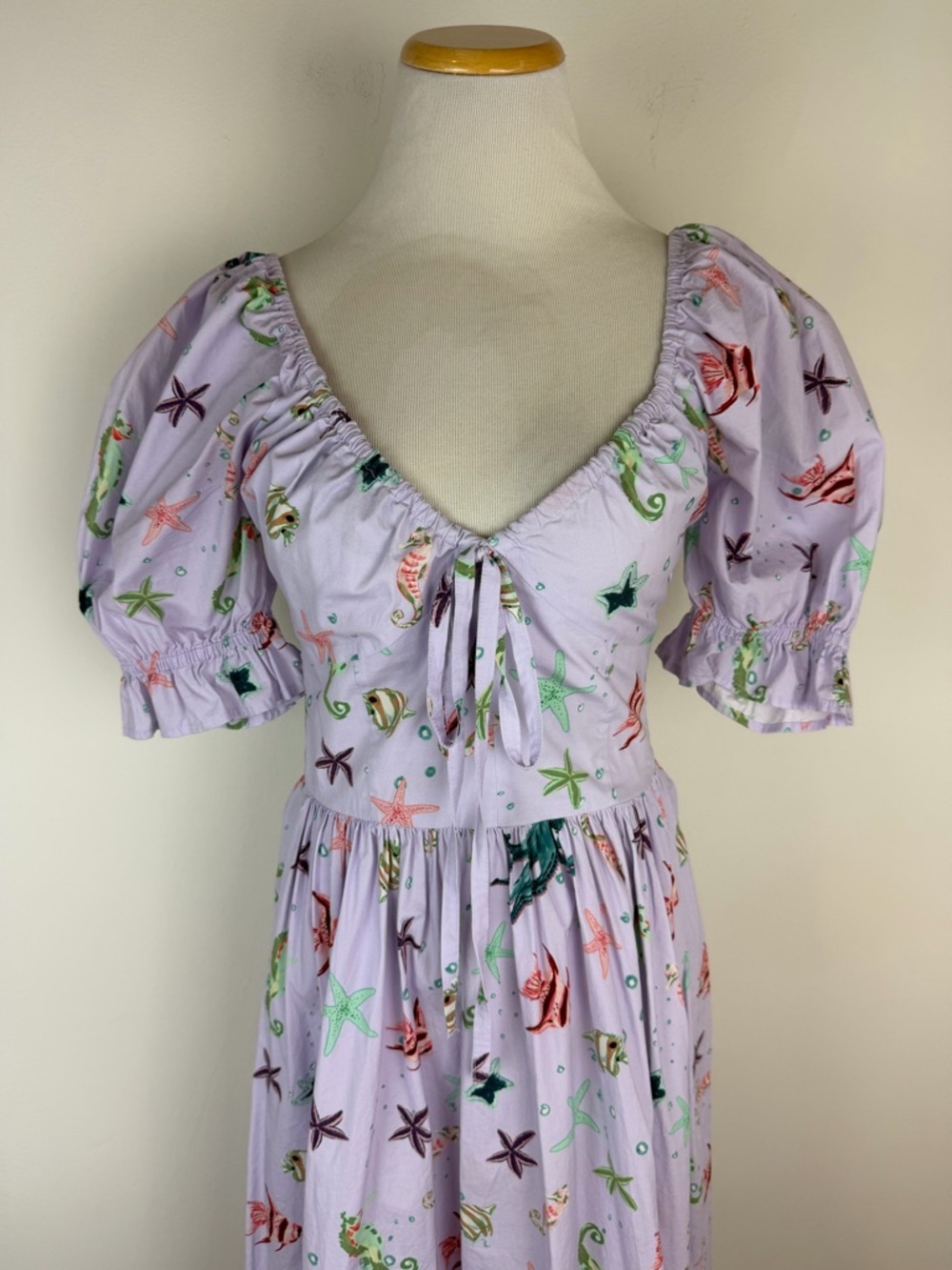 Hill House The Ophelia Nap Midi Dress Lavender Purple Fish Ocean Print Size S - Picture 6 of 9